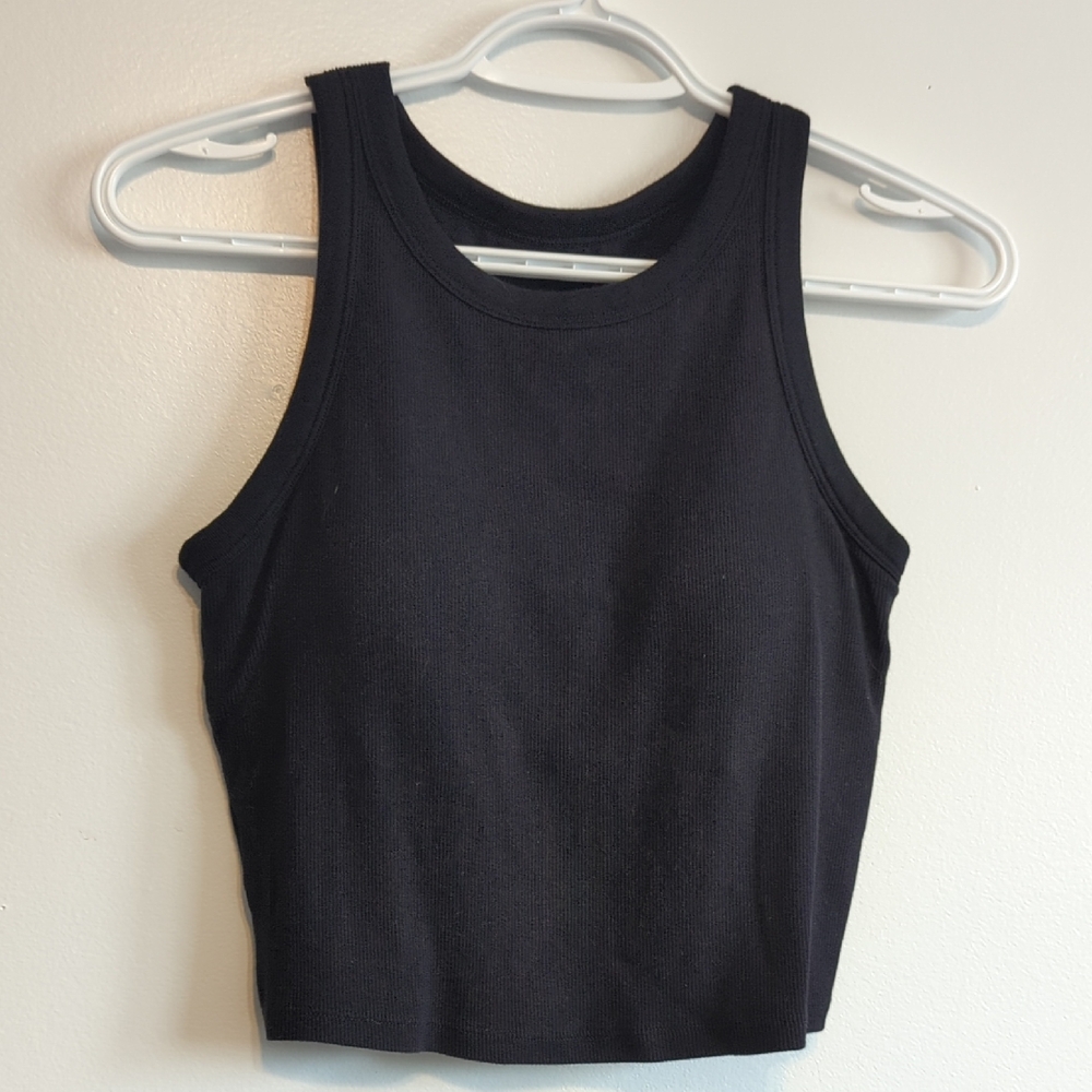 Uniqlo Black Cropped Cotton Tank Top With Built In Bra S